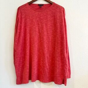 EILEEN FISHER Organic Linen Cotton Blend Pink Floral Oversized Tunic Top Size M